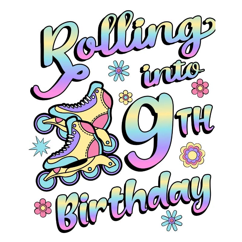 Rolling Into 9th Geburtstag Roller Skater Inline