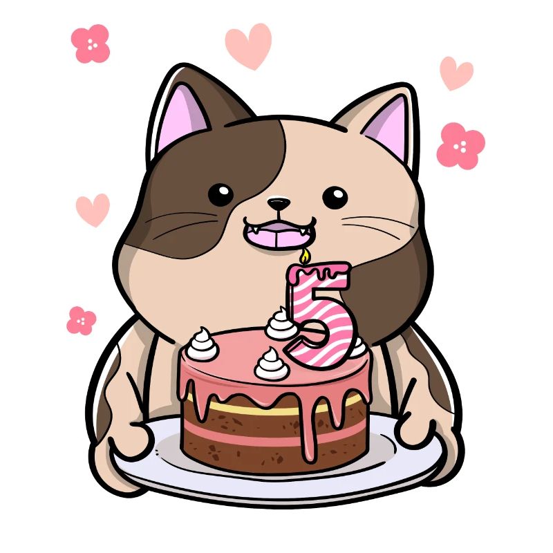 Chubby cat keeps a birthday cake 5.