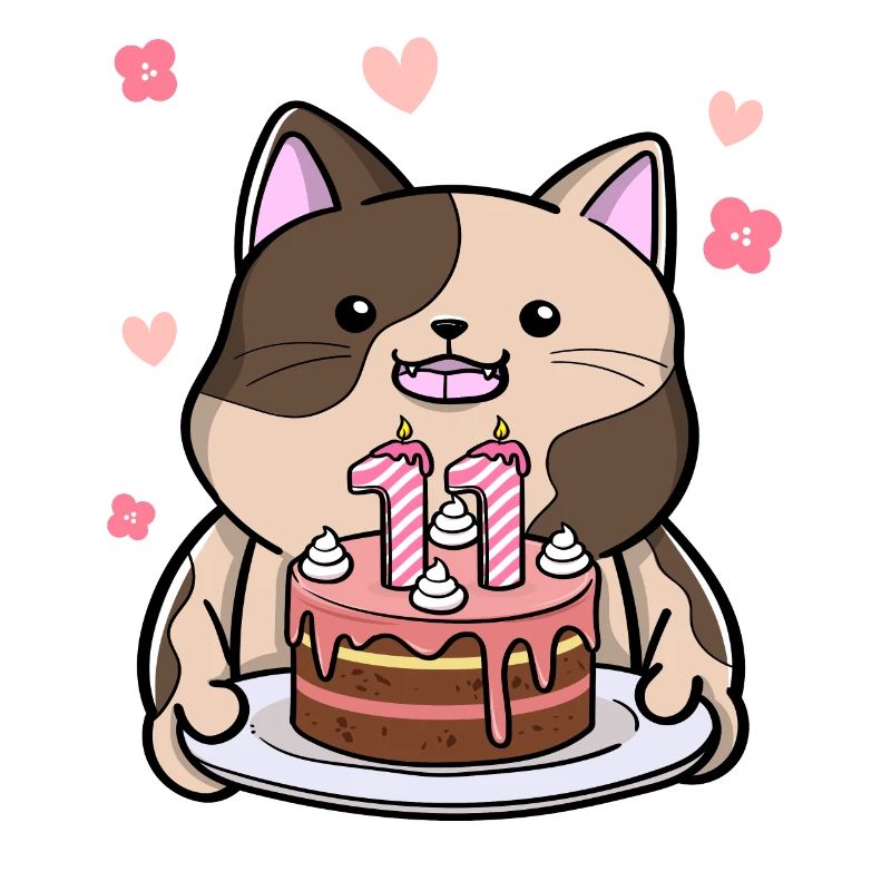 Chubby cat holds a birthday cake 11.