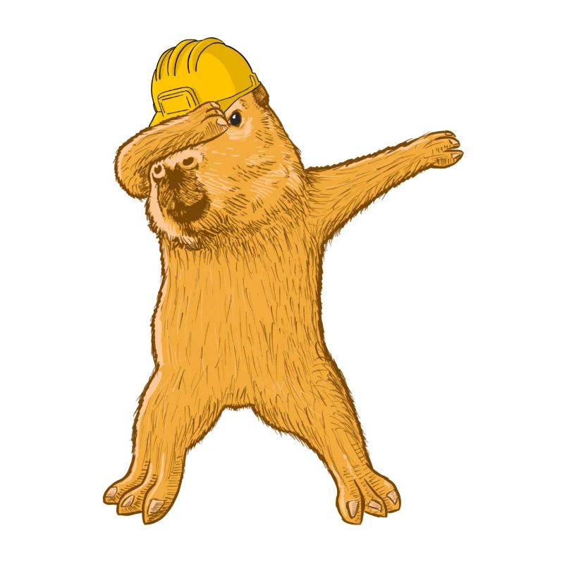 Dabbing Capybara avec un casque d’ouvrier du bâtiment