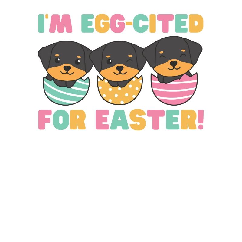 cute dogs at Easter with Easter eggs Rottweiler