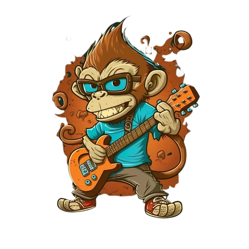 Affe Schimpanse spielt Acousitc Rock Gitarre