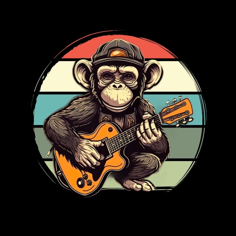 Affe Schimpanse spielt Acousitc Rock Gitarre