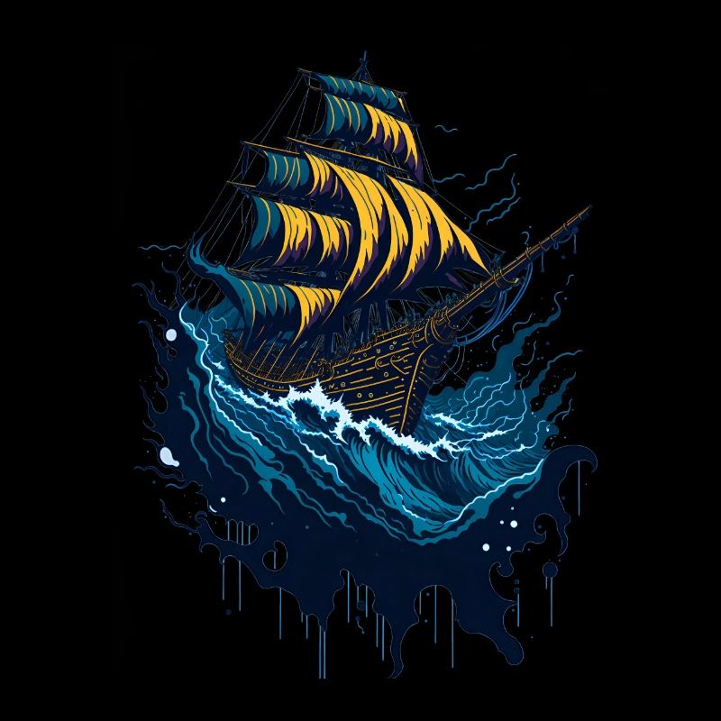 Bateau pirate dans les mers orageuses