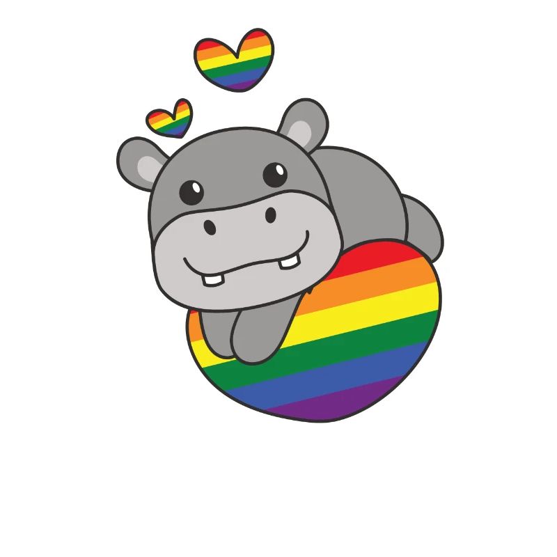 Rainbow Flag Pride LGBTQ Cute Hippo Love