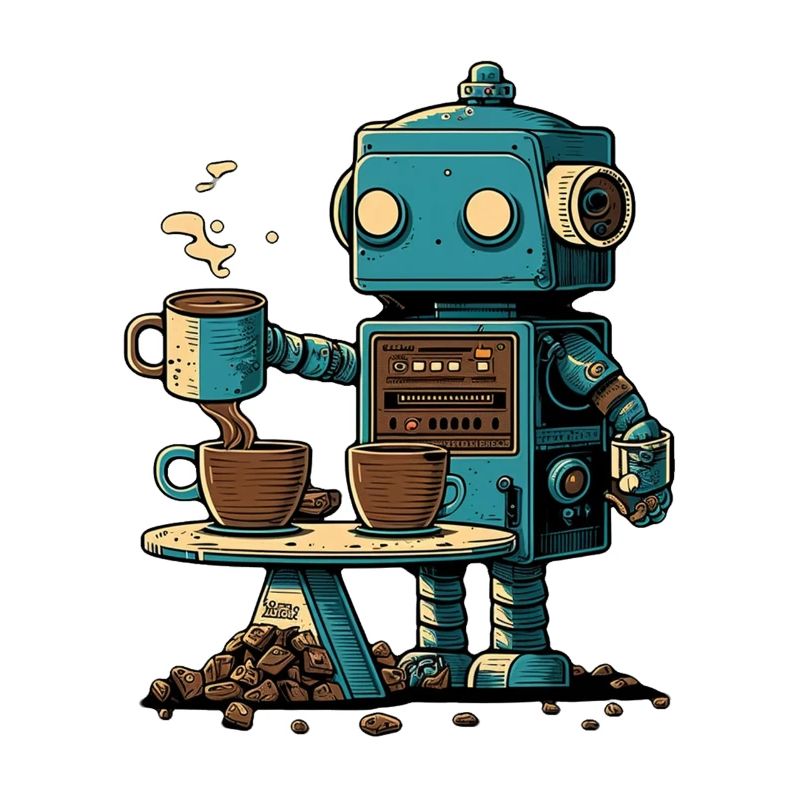 Tin robot makes coffee