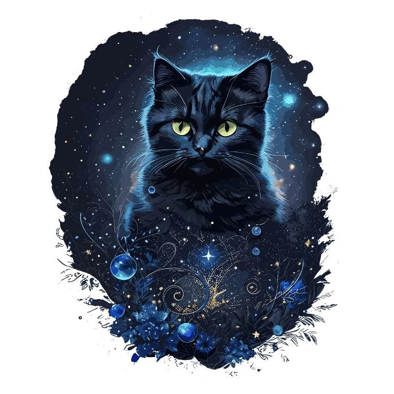 Chat noir mystique dans l’espace