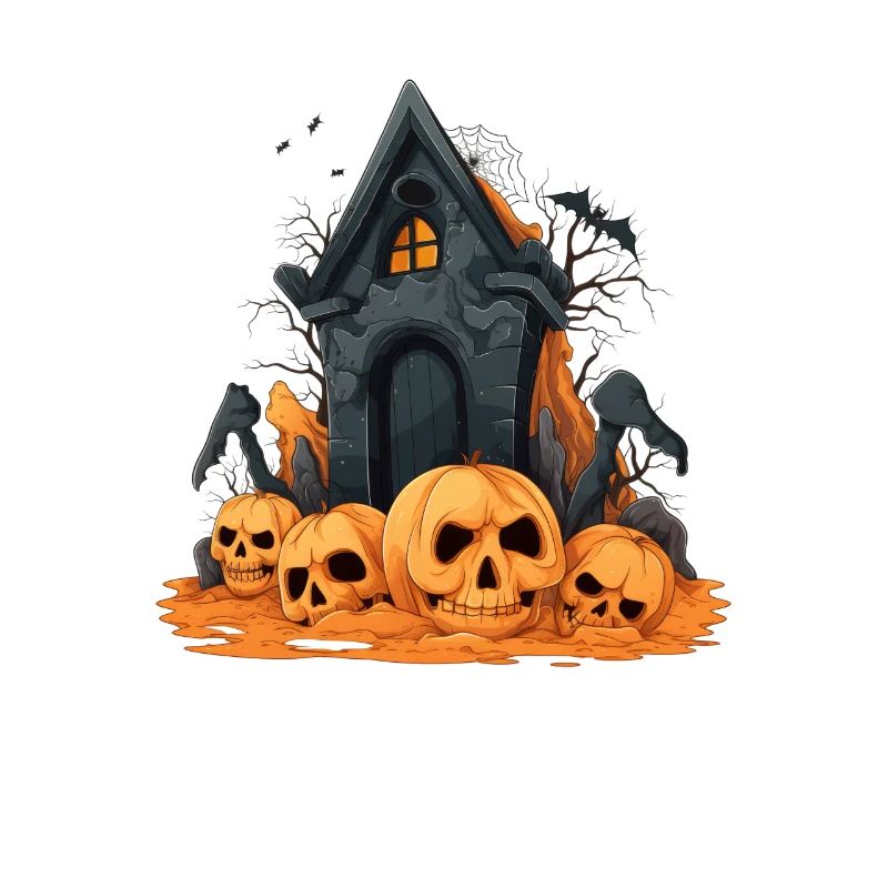 Design effrayant d’Halloween: citrouilles devant la crypte