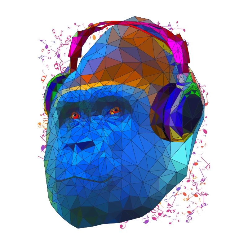 Gorilla mit Kopfhörern Low Poly Pop Art Kunst