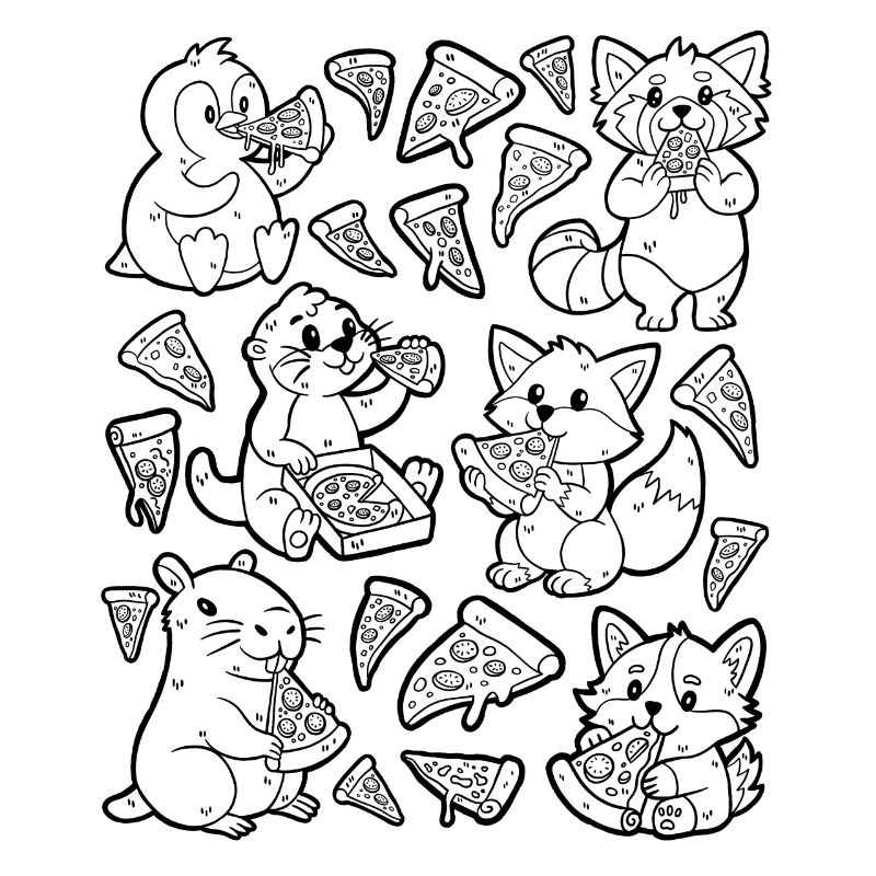 Pizza Doodle: Capybara, Fox, Corgi, Otter