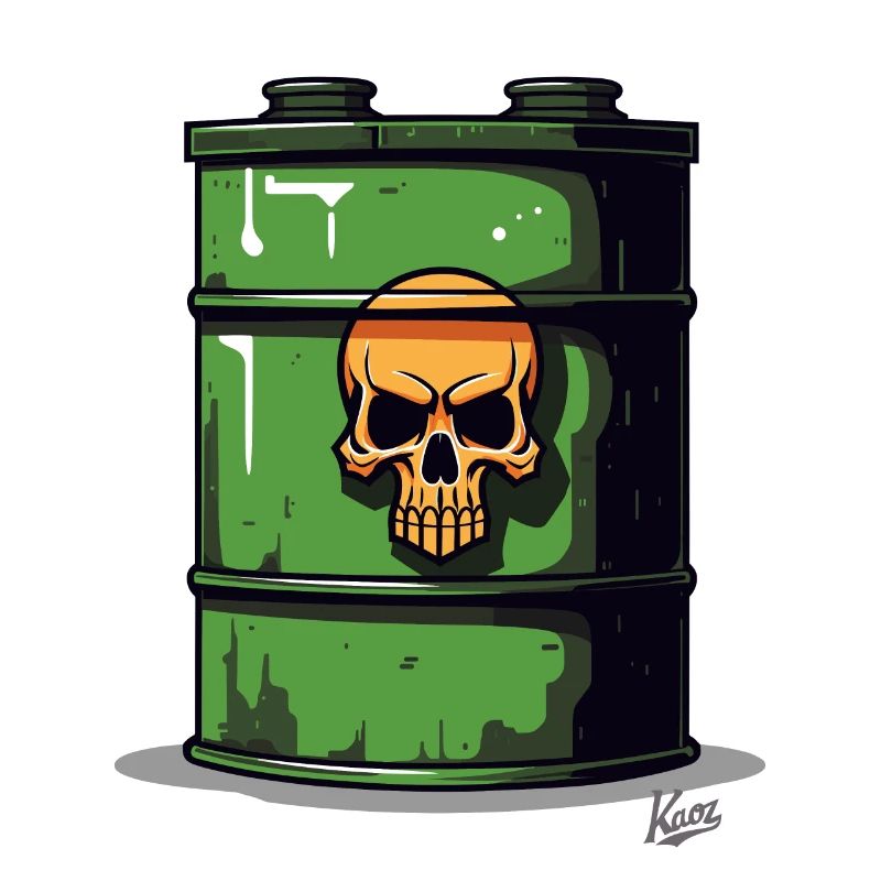 Comic bins: Toxic waste barrel with orange skull