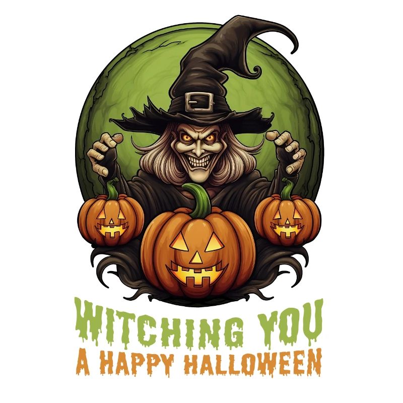 Happy Halloween Party Witch Pumpkins Jack O'Lantern