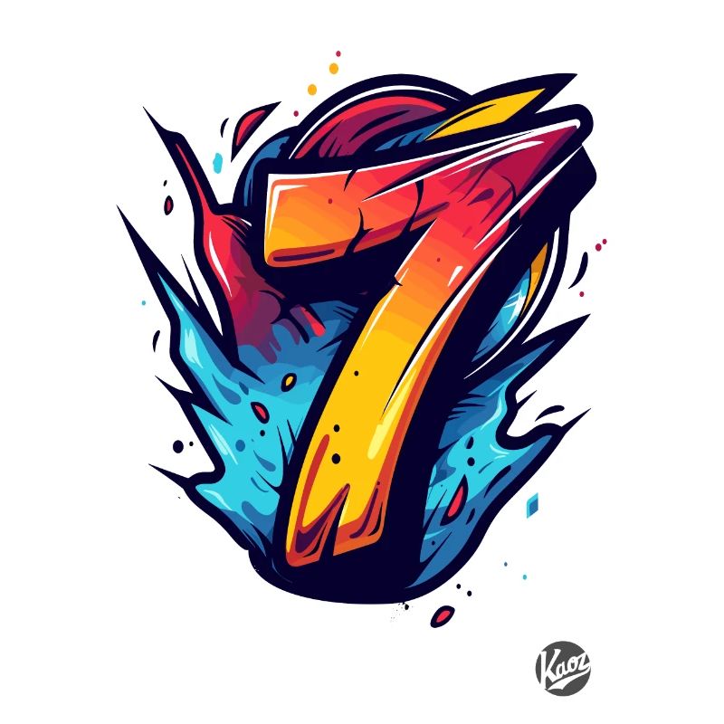 Bright "7" design with explosive colors