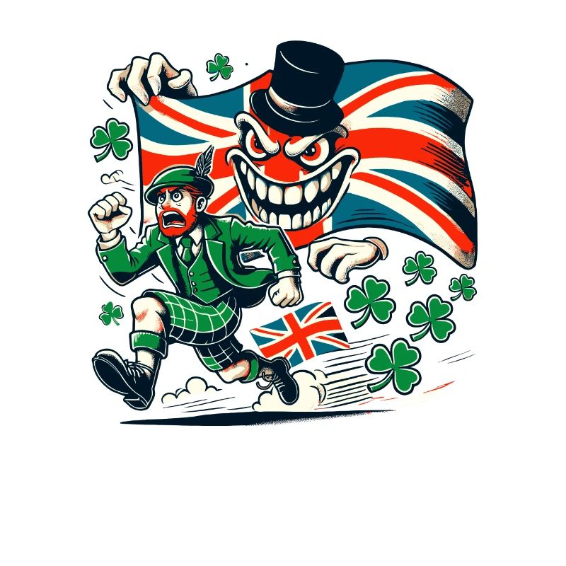 Irish man running away from the England monster