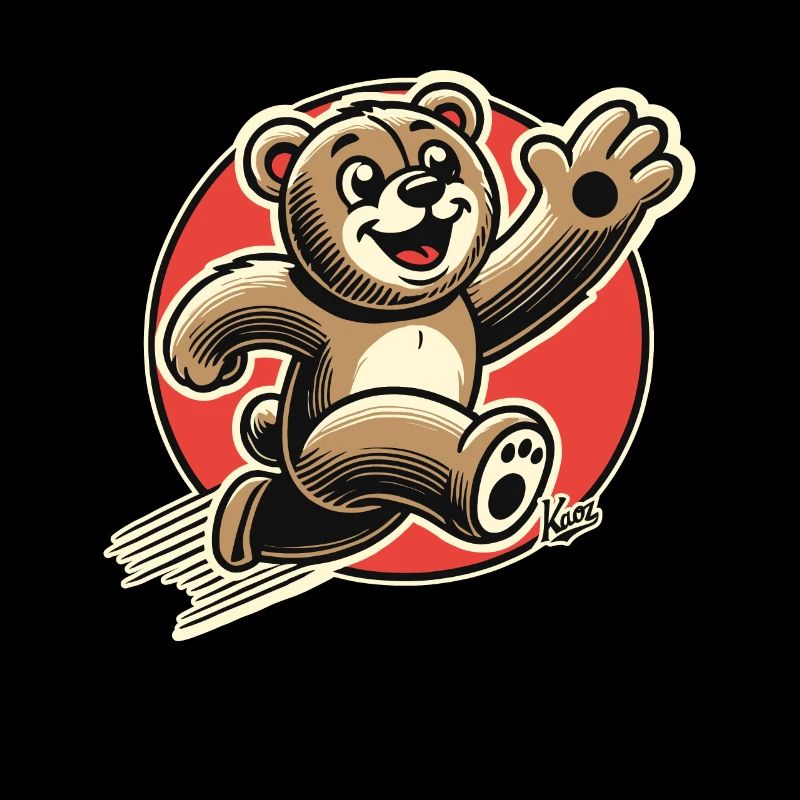 Funny bear, running happy stuffed bear