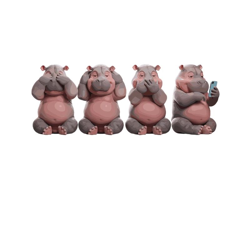 Four hippos funny illustration with