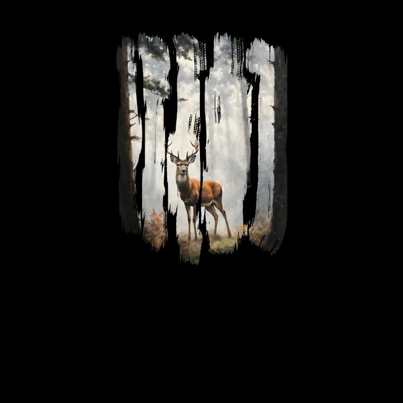 Triptych Deer in Misty Woods