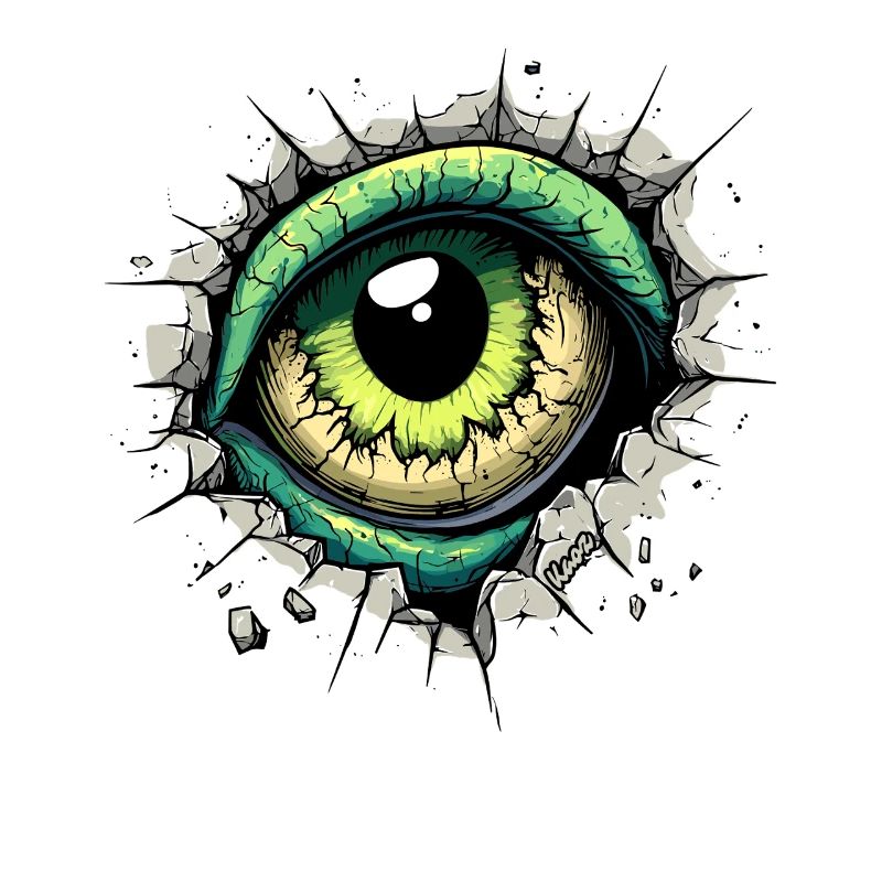 Œil de monstre jetant un coup d’œil à travers le trou dans le mur