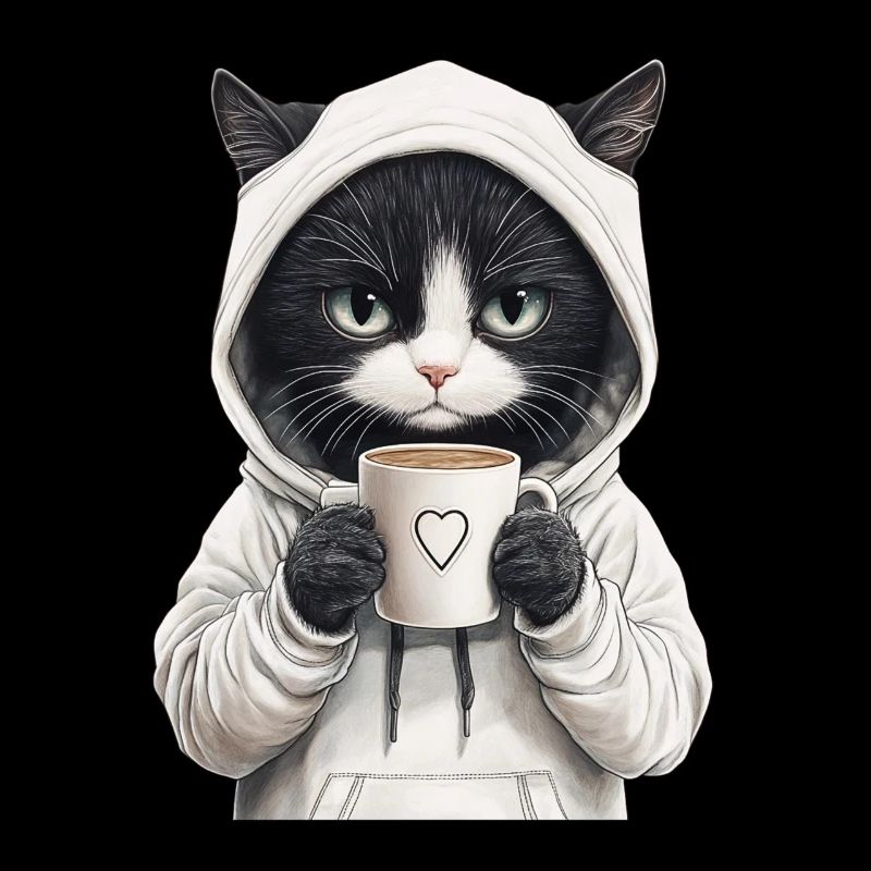 Coole Katze mit Sonnenbrille & Kaffee