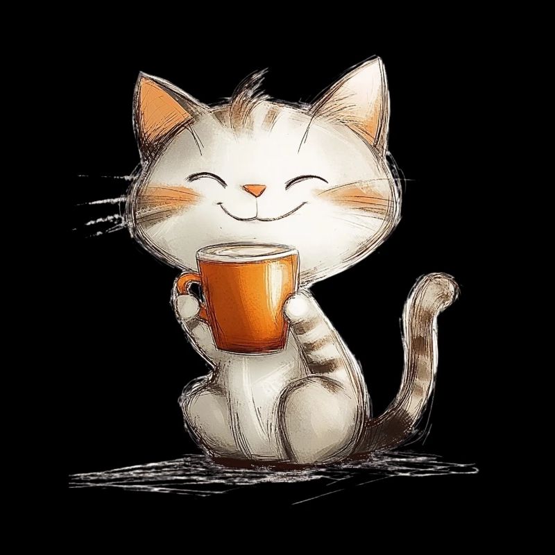 Glückliche Katze mit Kaffee