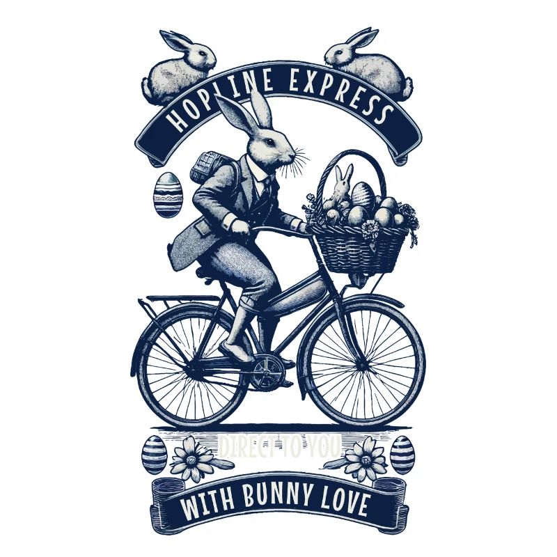 Easter Retro Bunny Bicycle Basket Eggs