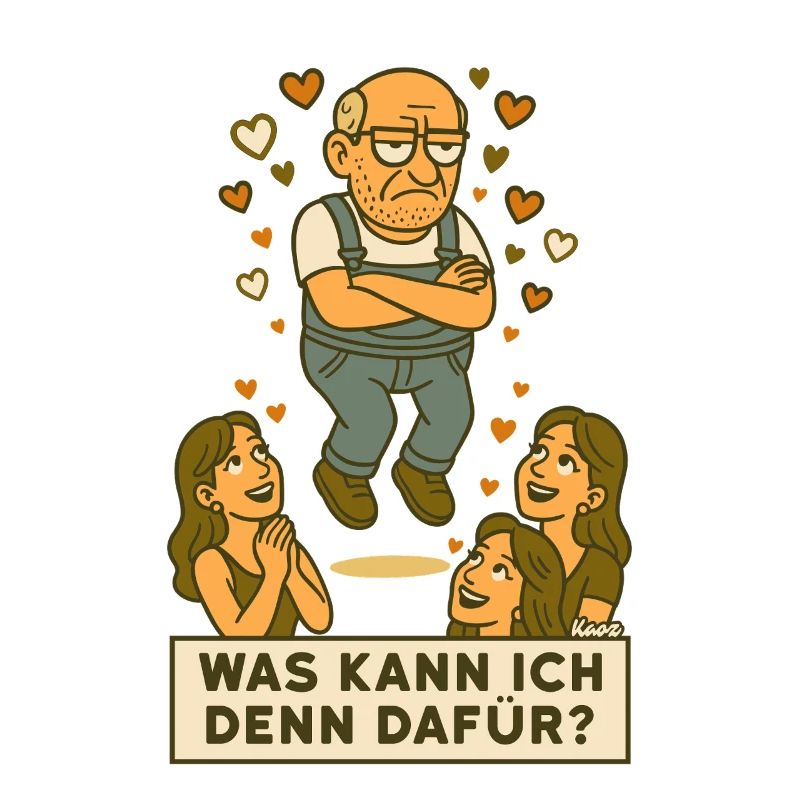 Grantiger Mann wird verehrt schwebt mit Herzchen
