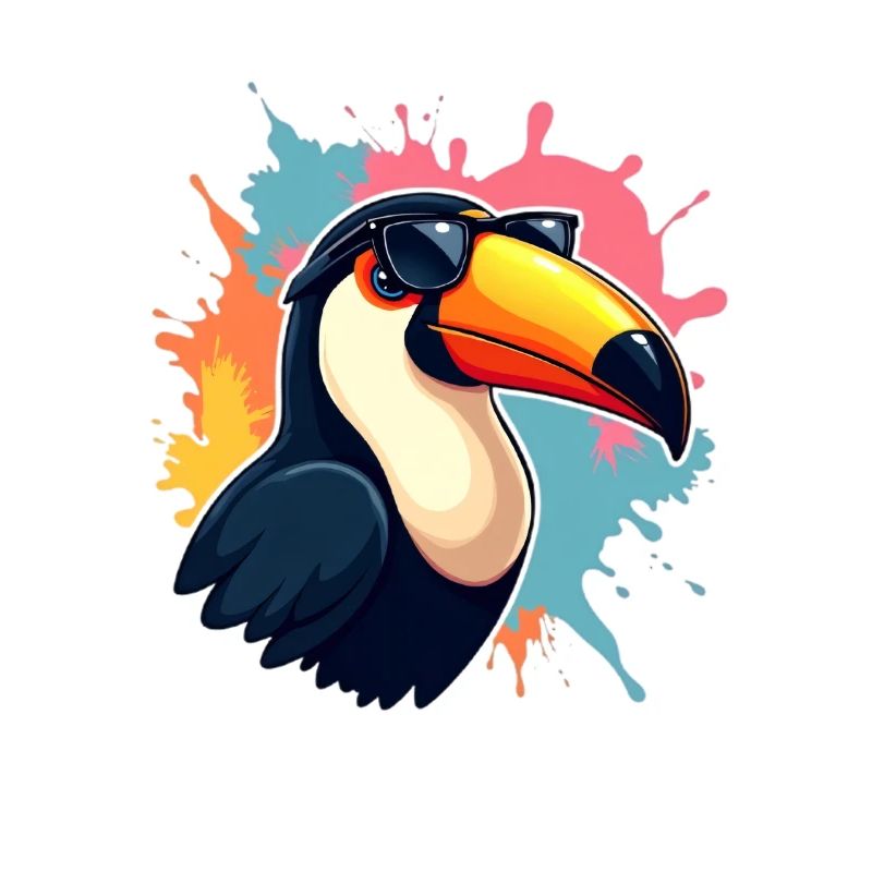 Toucan avec des lunettes de soleil et une explosion de couleurs