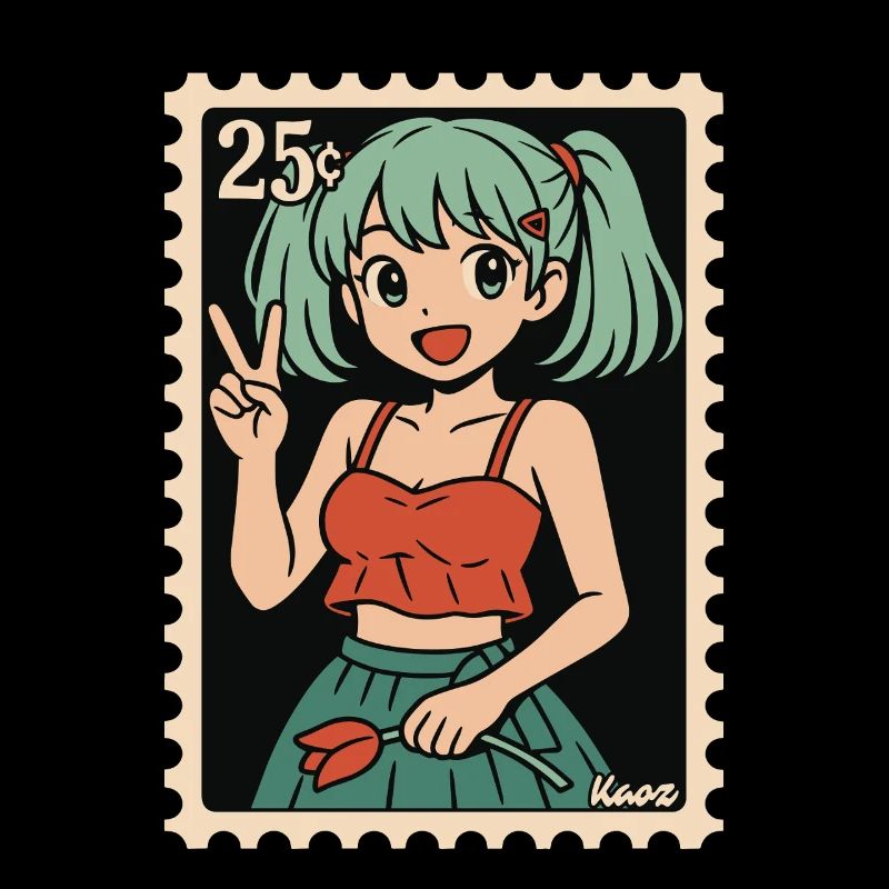 Anime Mädchen Poststempel Illustration