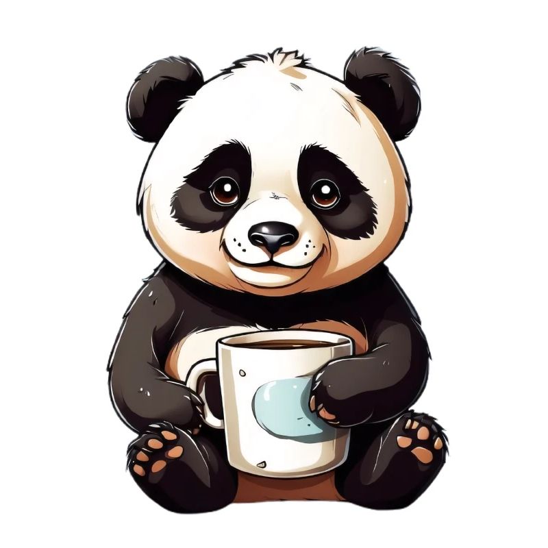 Cuddly panda with coffee cup