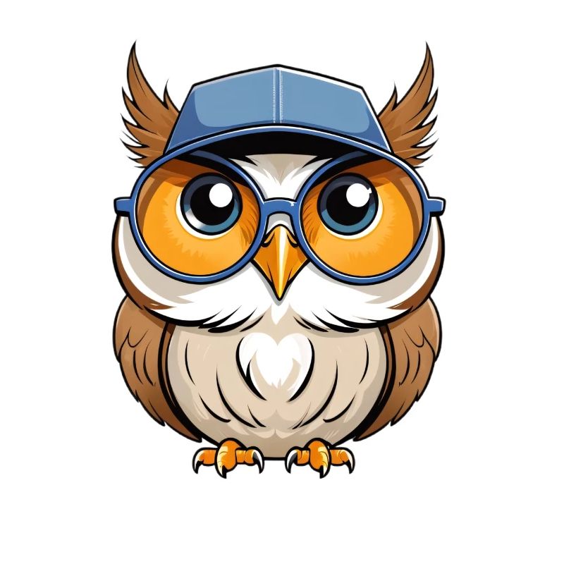 Cartoon Eule mit Brille und Cap