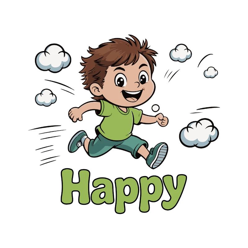 Conception d’un enfant joyeux courant avec des nuages
