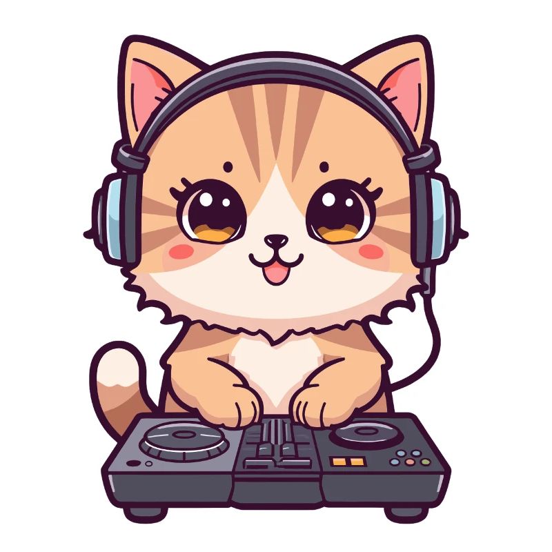 Chat comme DJ avec des écouteurs