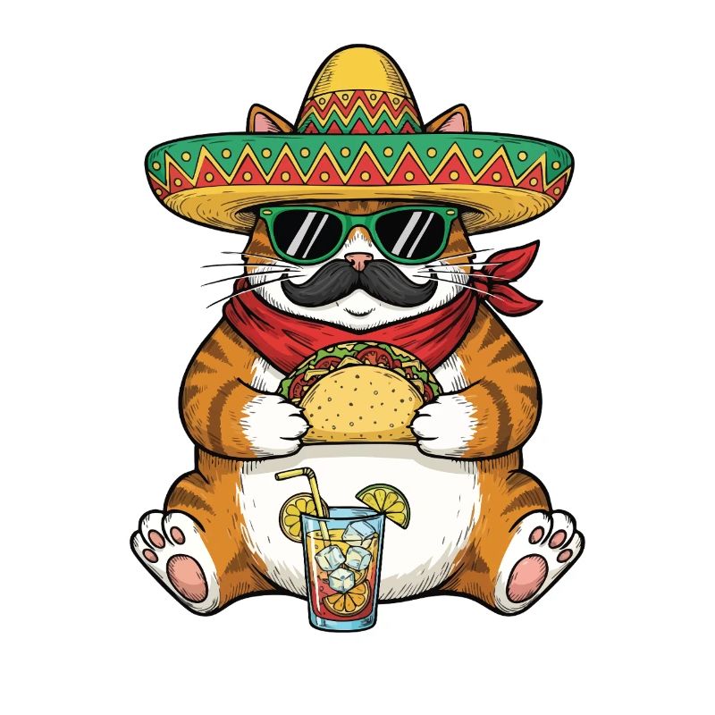 Chat mangeant des tacos Mignon Drôle Fiesta