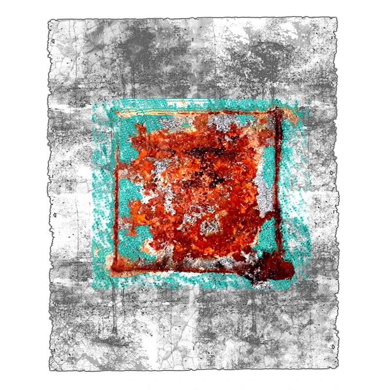 Rust square on grey texture