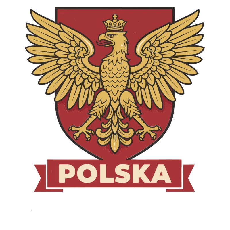 Polska Golden Eagle Heraldic Crest on Red Shield