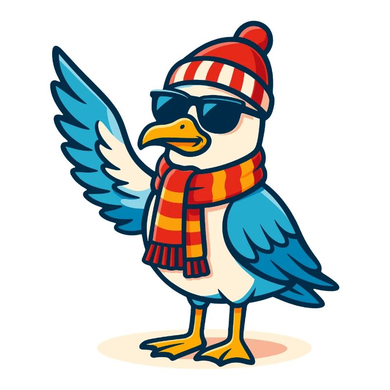 Coole Möwe mit Sonnenbrille & Mütze