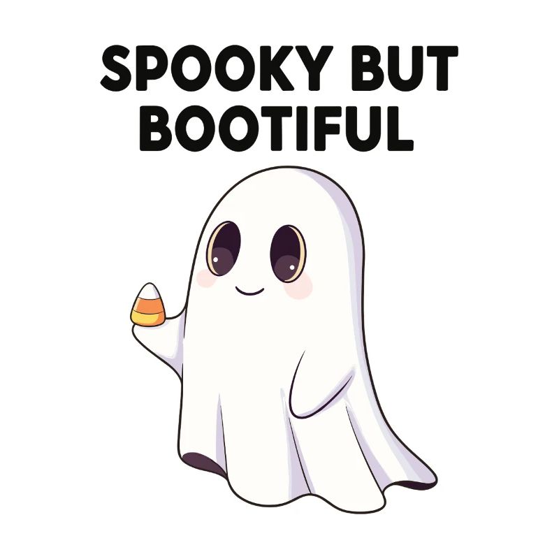 Spooky But Bootiful Cute Ghost Holding Candy Corn 