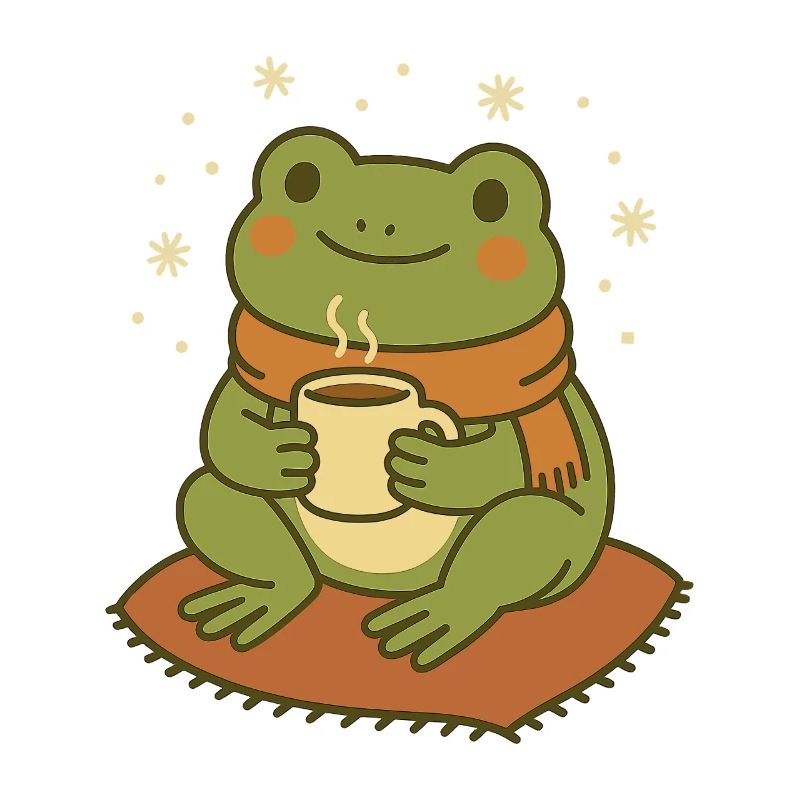 Winterfrosch mit Schal und Tee – Cozy Frog