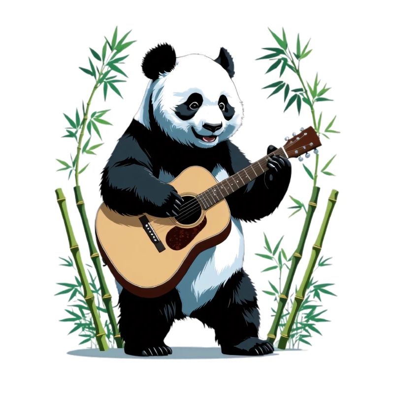 Guitariste panda dans la forêt de bambous