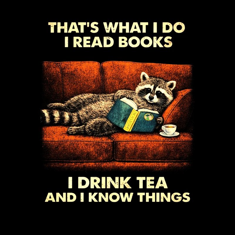 Lesender Waschbär mit Tee