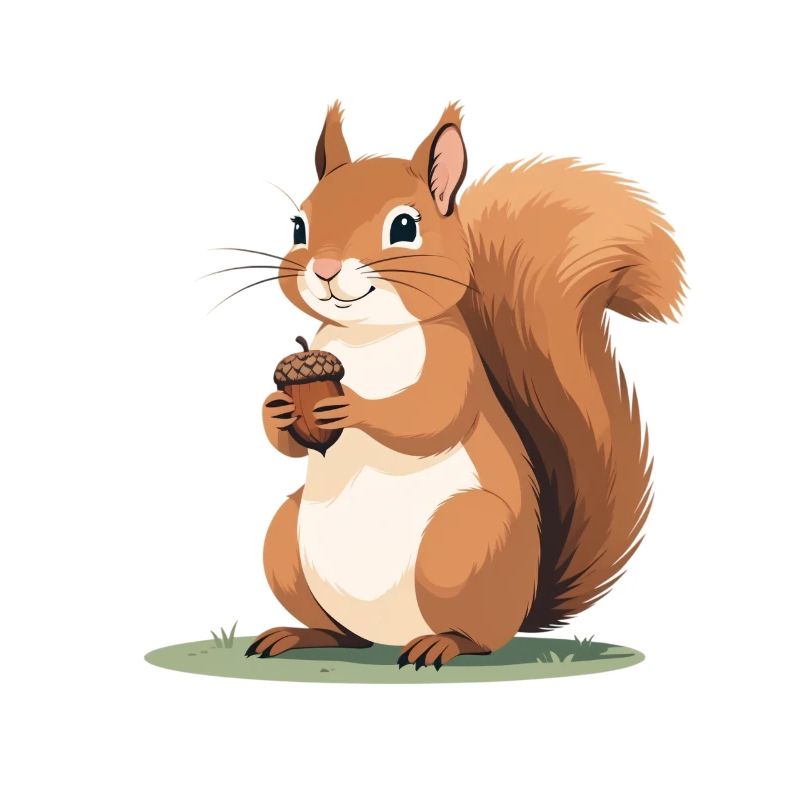 Eichhörnchen mit Eichel Karikatur