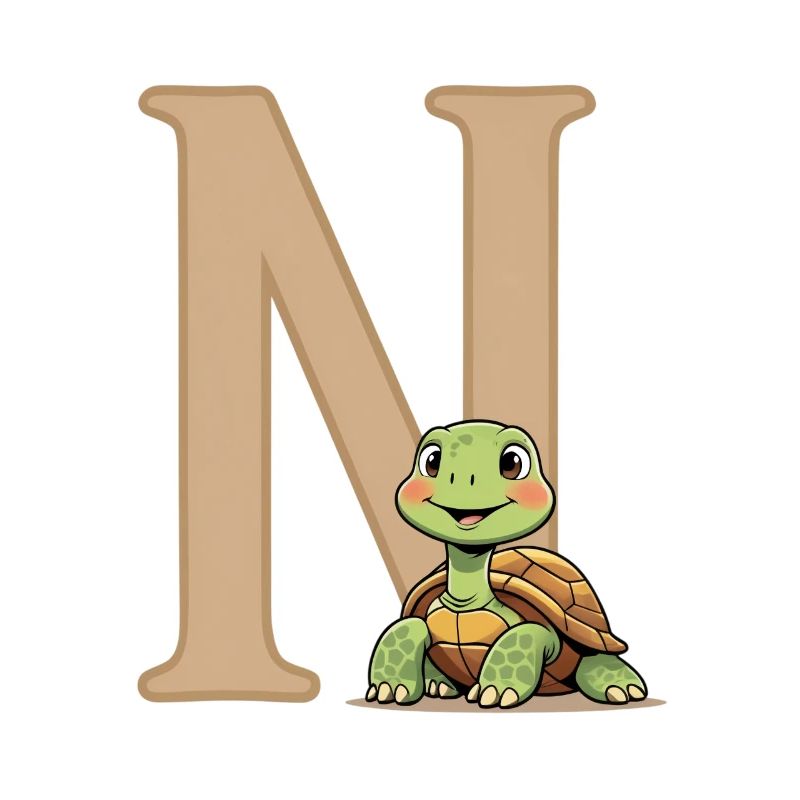 N with Turtle Cartoon