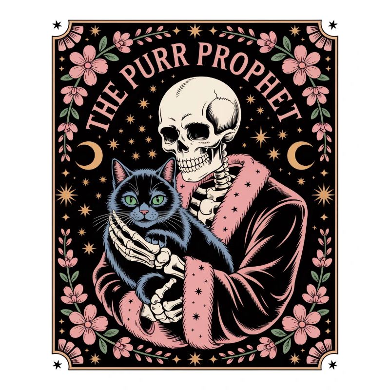 Le Squelette du Prophète Ronronner avec le Chat Noir