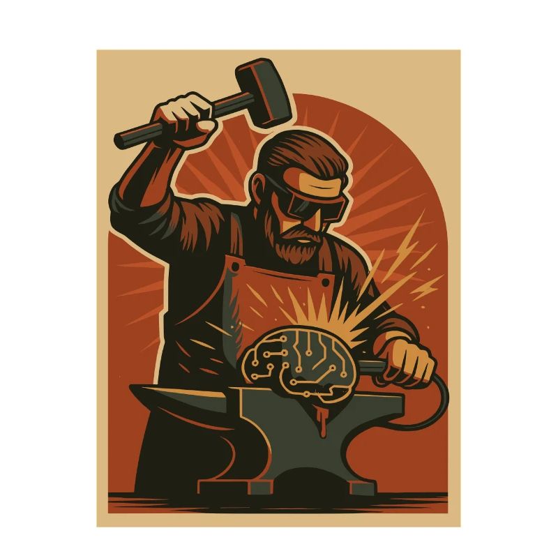 Blacksmith forges brain on anvil