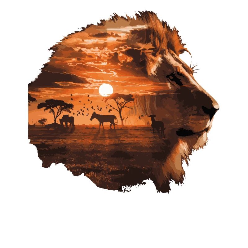 Lion Savannah Sunset Double Exposure Design