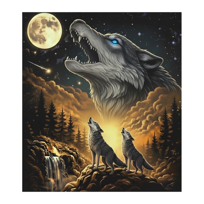 Moonlit Night Wolf Pack in Starlight