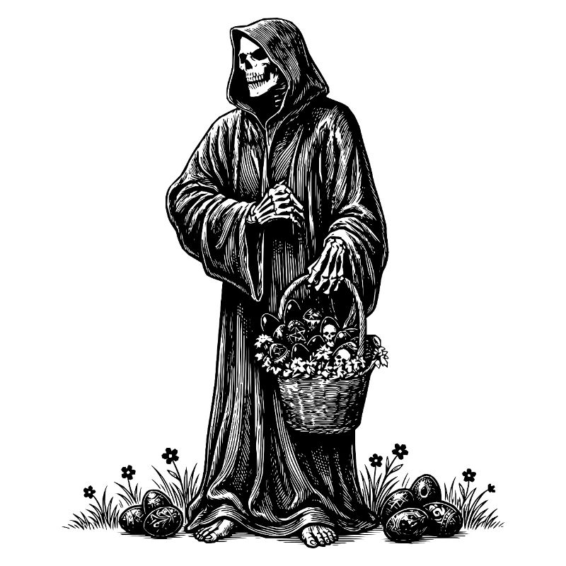 Death Figure Easter Basket Hidden Eggs Grass