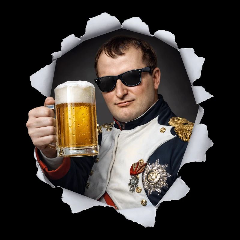 Napoleon holds a beer