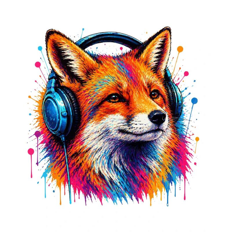 Neonfuchs mit Kopfhörern