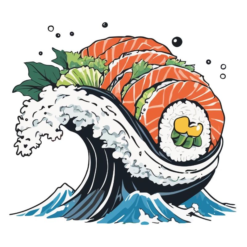 Ukiyo-E Sushi Wave Aesthetic Design